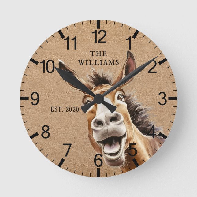 Horloge Ronde Âne Cute personnalisée (Recto)