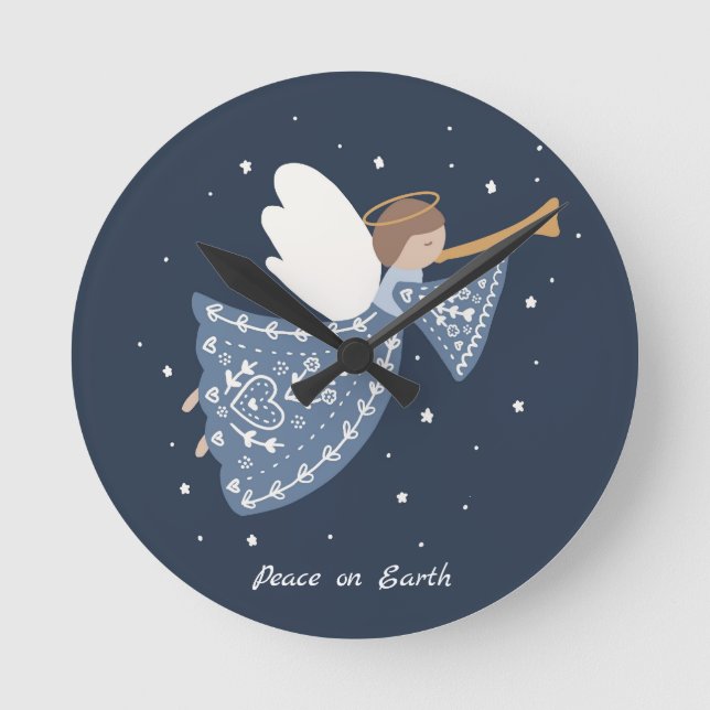 Horloge Ronde Ange de Noël personnalisé Vacances Paix Terre (Recto)