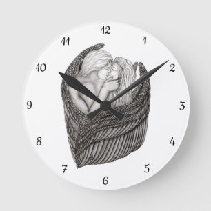 Horloge Ronde Angels Kissing , design noir et blanc
