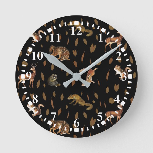 Horloge Ronde Animaux de forêt automnale Feuilles d'automne (Recto)