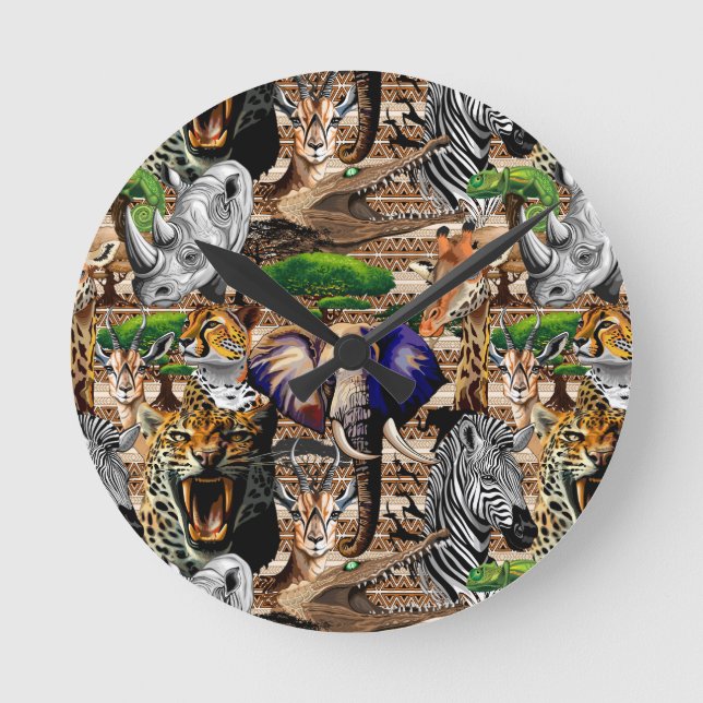 Horloge Ronde Animaux sauvages de la Savane africaine (Recto)