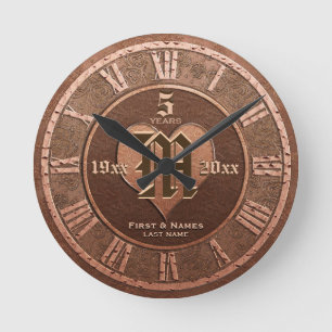 Horloge Ronde Anniversaire de 5 ans Vintage en cuivre Look Maria