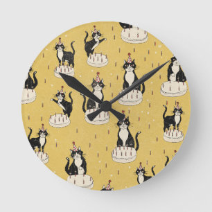 Horloge Ronde Anniversaire de chat vintage 