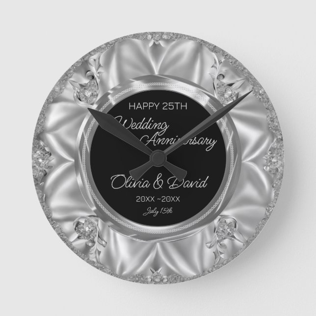 Horloge Ronde Anniversaire du Mariage Gris Satin & Diamants Arge (Recto)