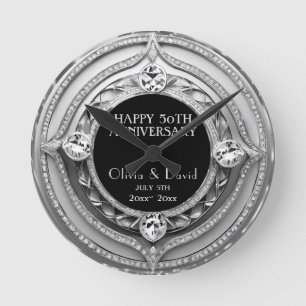 Horloge Ronde Anniversaire Mariage élégant de diamants d'argent