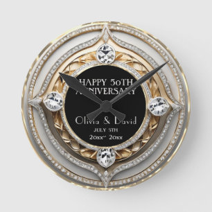 Horloge Ronde Anniversaire Mariage opulent de diamants d'argent