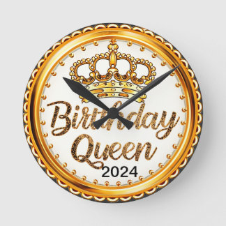 Horloge Ronde Anniversaire Queen Gold Crown Party 2024 Filles An