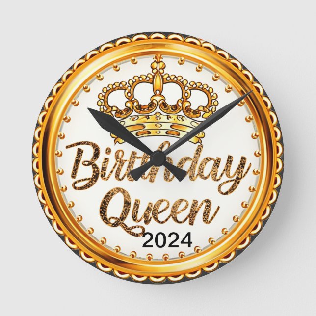 Horloge Ronde Anniversaire Queen Gold Crown Party 2024 Filles An (Recto)