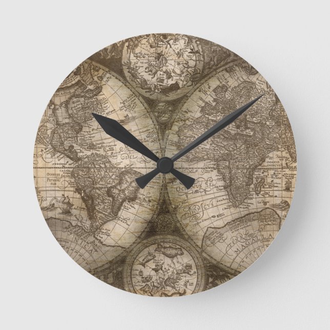 Horloge Ronde Antique Historique Ancien Monde Atlas Continents (Recto)