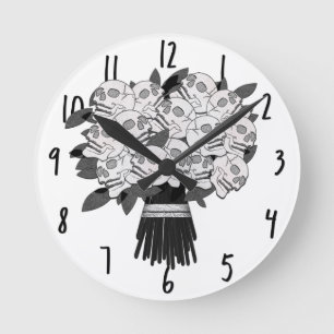 Horloge Ronde Any color* Bouquet of Skull Roses Black & White