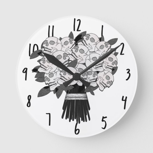 Horloge Ronde Any color* Bouquet of Skull Roses Black & White (Recto)