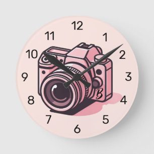 Horloge Ronde Appareil photo numérique reflex personnalisé rose