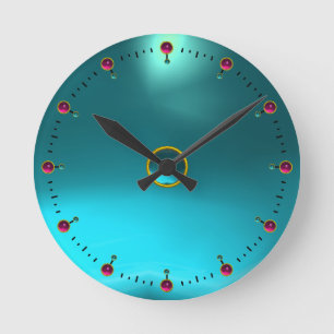 HORLOGE RONDE AQUA BLUE TEAL GEM STONE
