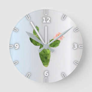 Horloge Ronde Aquarelle adorable Cactus, Argent
