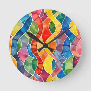 Horloge Ronde Aquarelle Arc-en-ciel en verre