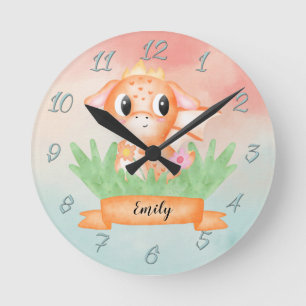 Horloge Ronde Aquarelle Bébé Cute Dragon