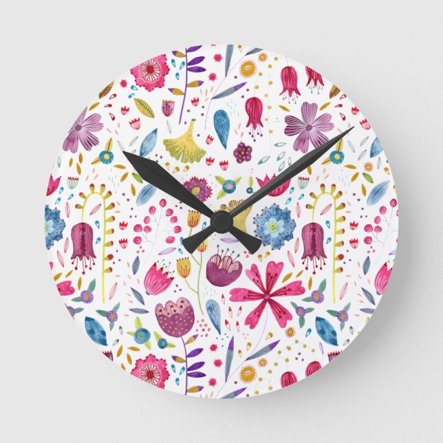 Horloge Ronde Aquarelle Botanique Fleur sauvage Peinture de haie (Recto)
