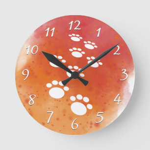 Horloge Ronde Aquarelle Chien Paw Traces