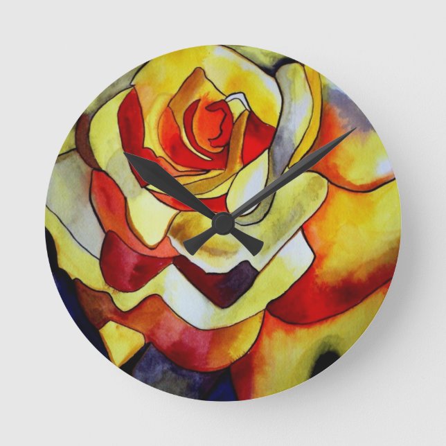 Horloge Ronde Aquarelle couleur jaune fleur d'art (Recto)