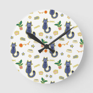 Horloge Ronde Aquarelle Cute Chats Motif