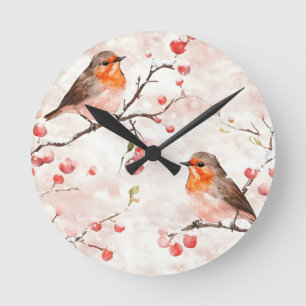 Horloge Ronde Aquarelle dans un arbre d'hiver neigeux et des bai