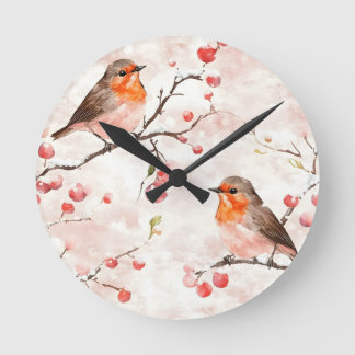 Horloge Ronde Aquarelle dans un arbre d'hiver neigeux et des bai