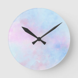 Horloge Ronde Aquarelle Dreamy Rose bleu turquoise