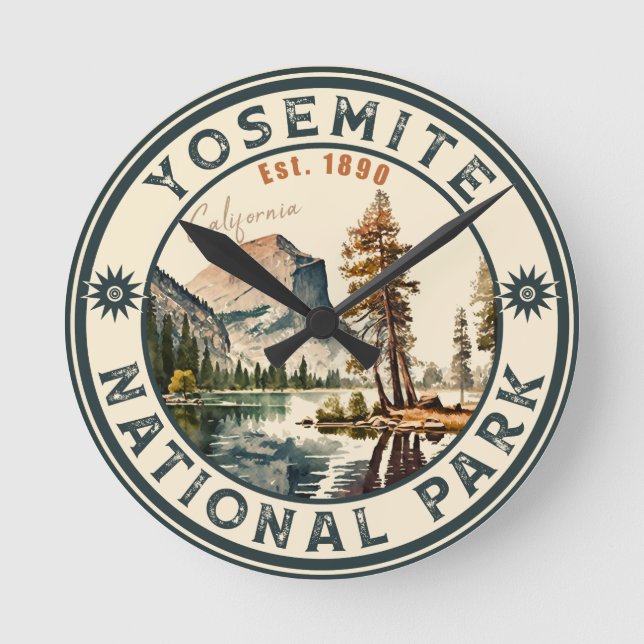 Horloge Ronde Aquarelle du parc national Yosemite Demi-Dom Vinta (Recto)
