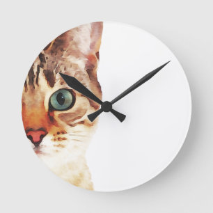 Horloge Ronde Aquarelle du visage de chat