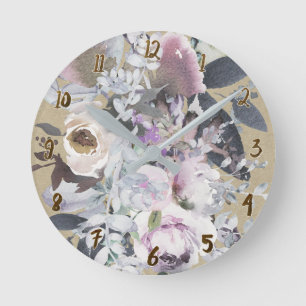 Horloge Ronde Aquarelle Floral Pastel Chic Couleur Splash
