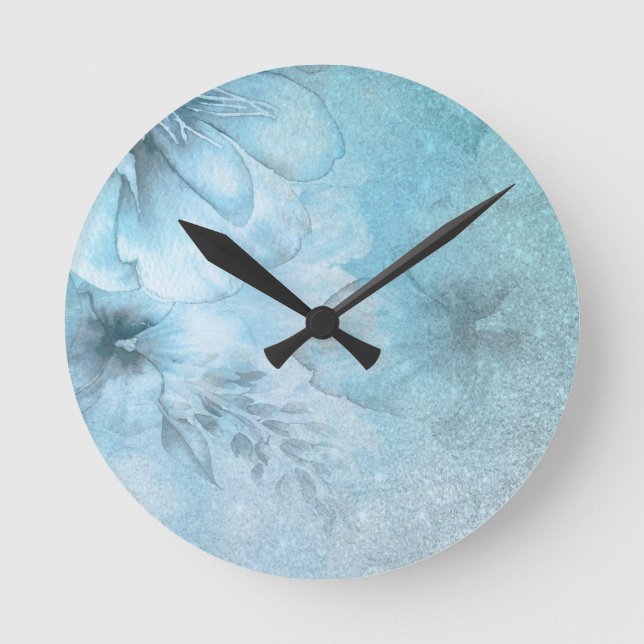 Horloge Ronde *~* Aquarelle florale Parties scintillant céleste  (Recto)