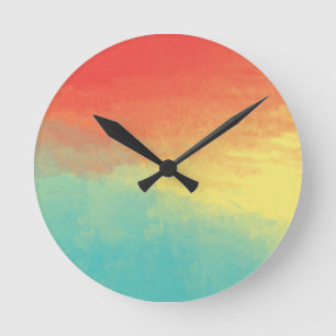 Horloge Ronde Aquarelle Ombre Texture - Turquoise, Jaune, Corail