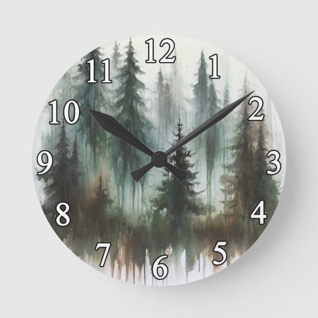 Horloge Ronde Aquarelle Ours & Arbres Sauvage rustique (Recto)