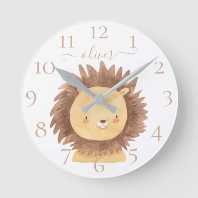 Horloge Ronde Aquarelle personnalisée mignonne Lion Baby Nursery (Recto)