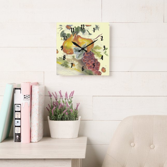 Horloge Ronde Aquarelle poires et raisins (Créateur téléchargé)