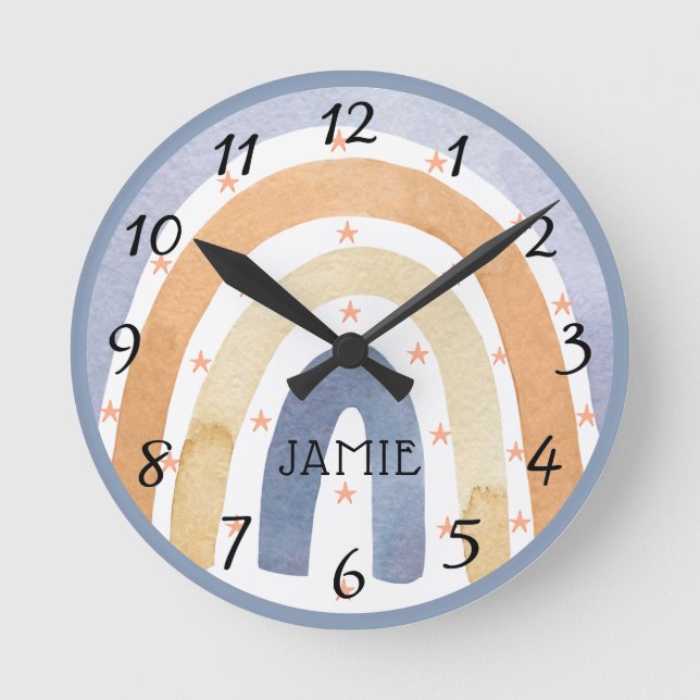 Horloge Ronde Aquarelle Rainbows & Stars Personnalisé (Recto)