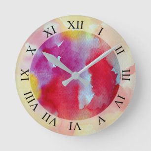 Horloge Ronde Aquarelle rose Art Abstrait