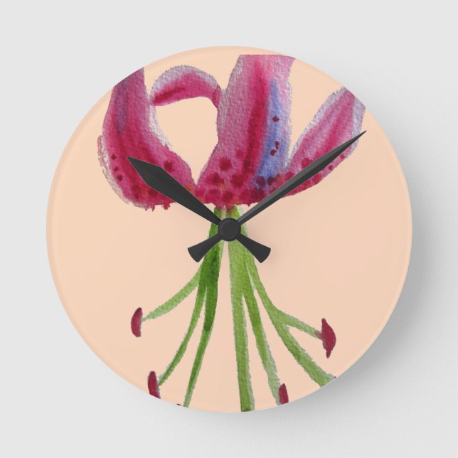 Horloge Ronde Aquarelle rose Lily art floral moderne (Recto)