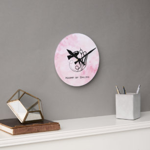 Horloge Ronde Aquarelle rose Salon de beauté