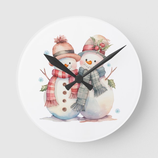 Horloge Ronde Aquarelle Snowman (Recto)