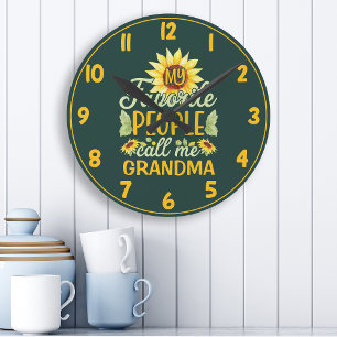 Horloge Ronde Aquarelle Tournesol Mon peuple favori Grand-mère