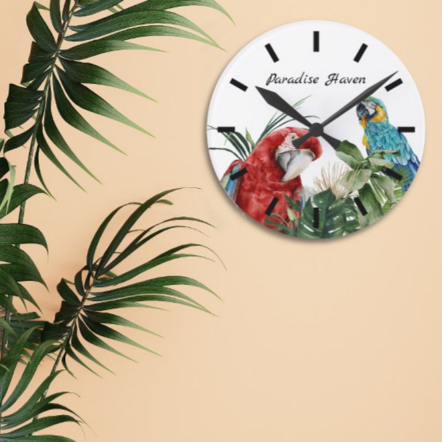 Horloge Ronde Aquarelle Tropical Parrot Macaw (Créateur téléchargé)