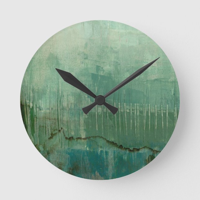 Horloge Ronde Aquarelle verte contemporaine (Recto)