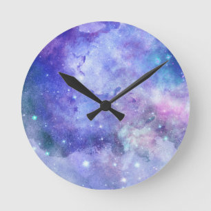 Horloge Ronde Aquarelle violette Starry Sky Space Lover Galaxy