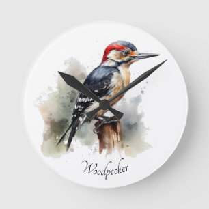 Horloge Ronde Aquarelle Woodland Pic, coutume
