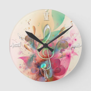 Horloge Ronde aquarelles cool tonalités à clef triples notes d