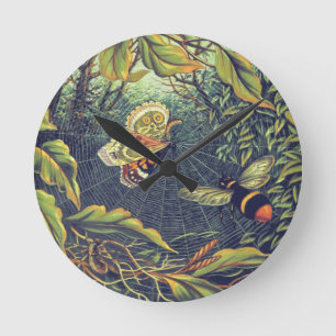 Horloge Ronde Araignée papillon jardin vintage