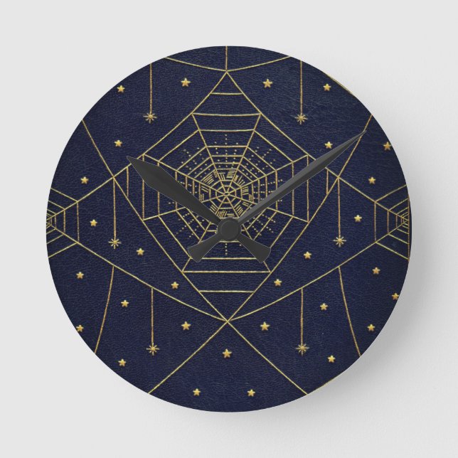 Horloge Ronde Araignée Spiderweb et étoiles noir et or (Recto)
