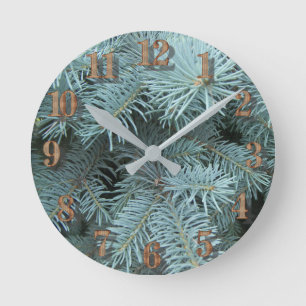 Horloge Ronde Arbre à feuillage persistant bleu épicéa gris vert