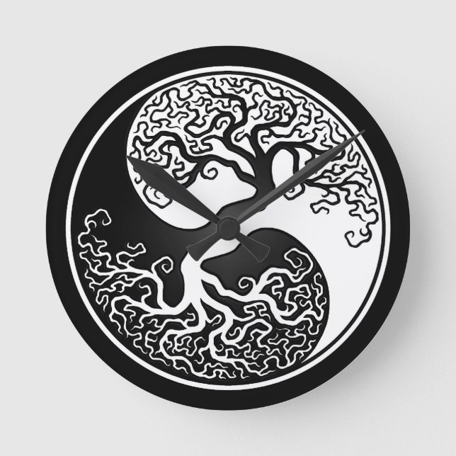 Horloge Ronde Arbre blanc et noir de la vie Yin Yang (Recto)